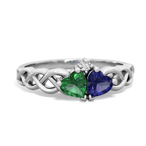 lab emerald-lab sapphire celtic braid ring