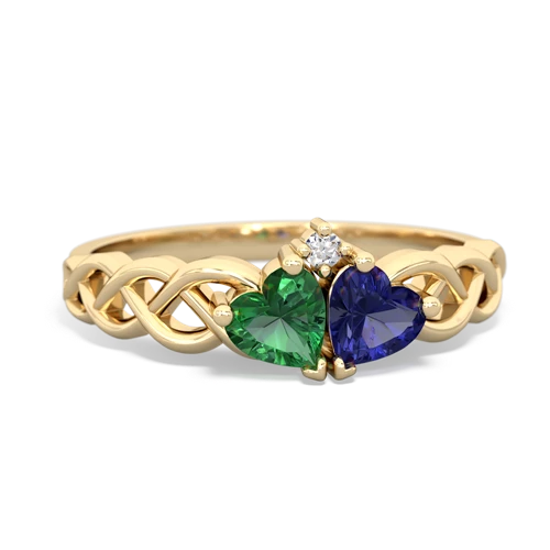 lab emerald-lab sapphire celtic braid ring