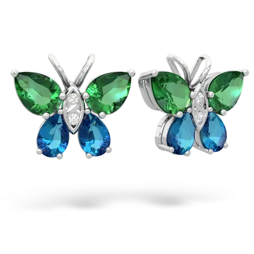 lab emerald-london topaz butterfly earrings
