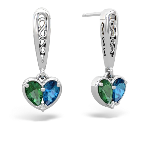 lab emerald-london topaz filligree earrings
