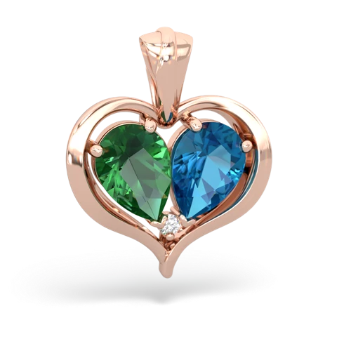 lab emerald-london topaz half heart whole pendant