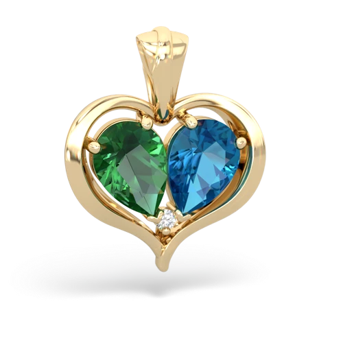 lab emerald-london topaz half heart whole pendant