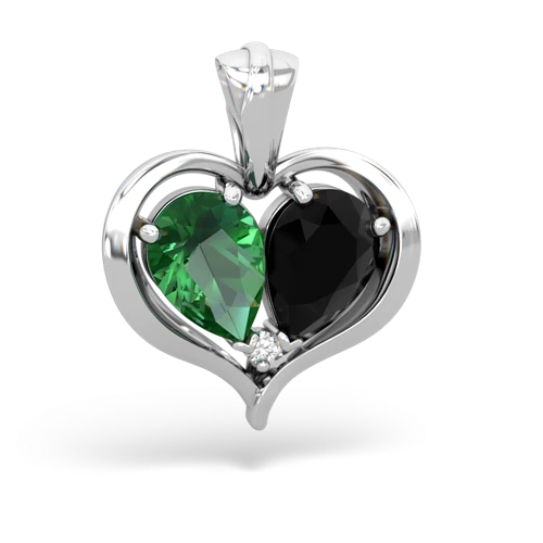 lab emerald-onyx half heart whole pendant