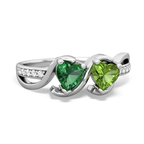 lab emerald-peridot double heart ring