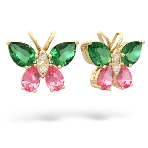 lab emerald-pink sapphire butterfly earrings