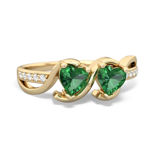 lab emerald double heart ring