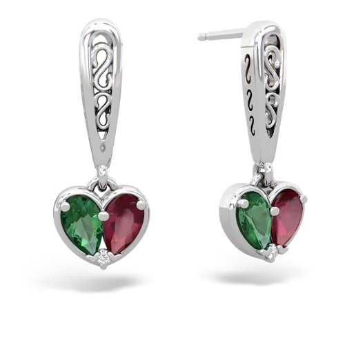 lab emerald-ruby filligree earrings