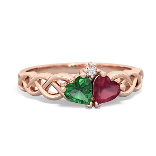 lab emerald-ruby celtic braid ring