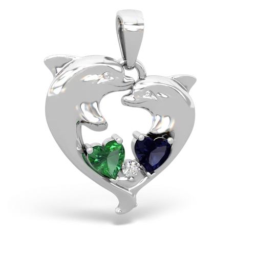 lab emerald-sapphire dolphins pendant