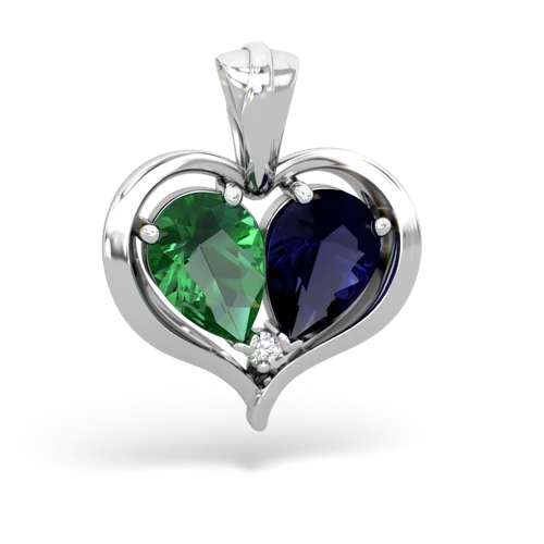 lab emerald-sapphire half heart whole pendant