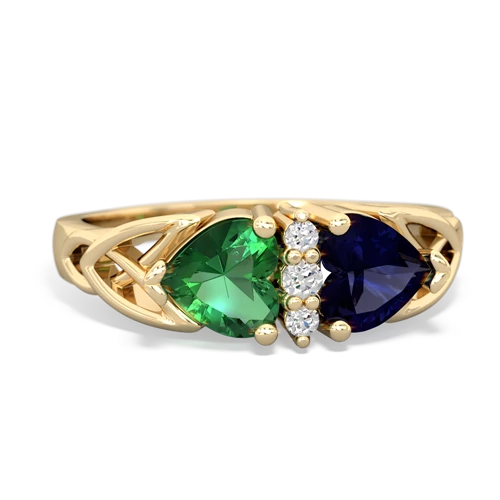 lab emerald-sapphire celtic ring