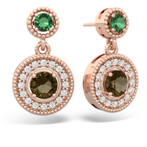 lab emerald-smoky quartz halo earrings