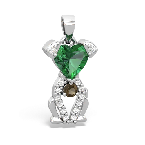 lab emerald-smoky quartz birthstone puppy pendant