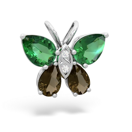 lab emerald-smoky quartz butterfly pendant