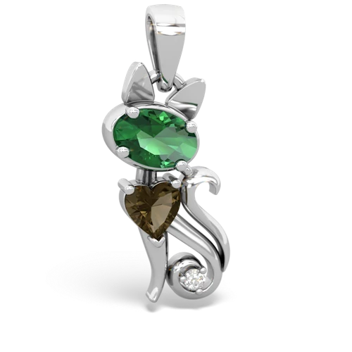 lab emerald-smoky quartz kitten pendant