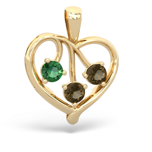 lab emerald-smoky quartz love heart pendant