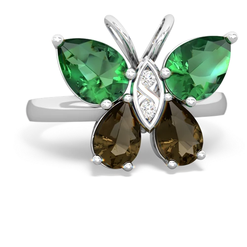 lab emerald-smoky quartz butterfly ring