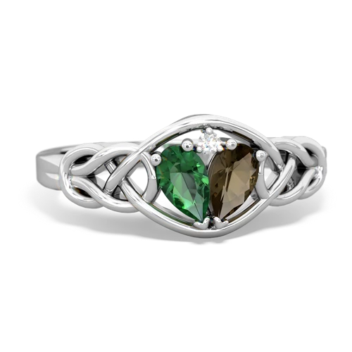lab emerald-smoky quartz celtic knot ring