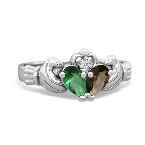 lab emerald-smoky quartz claddagh ring