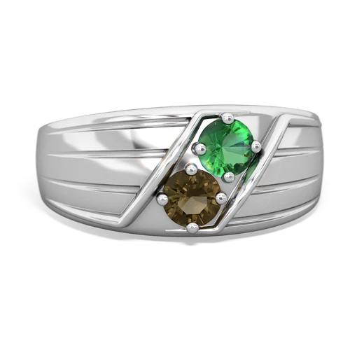 lab emerald-smoky quartz mens ring