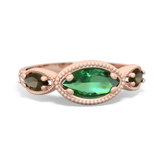 lab emerald-smoky quartz milgrain marquise ring