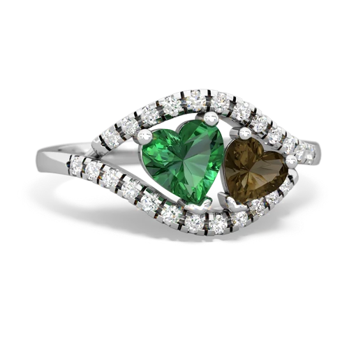 lab emerald-smoky quartz mother child ring