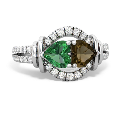 lab emerald-smoky quartz pave keepsake ring