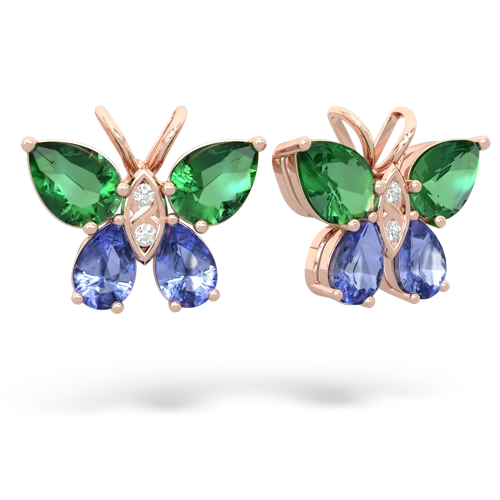 lab emerald-tanzanite butterfly earrings