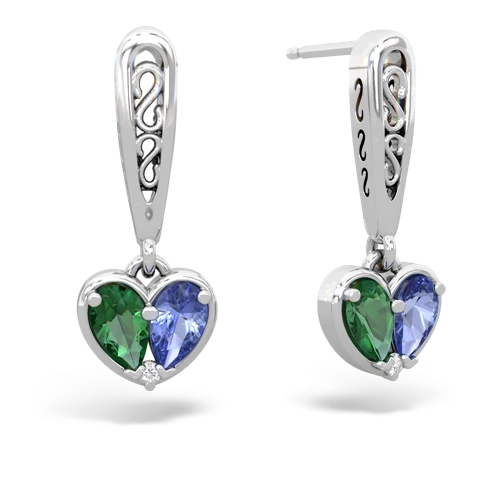 lab emerald-tanzanite filligree earrings