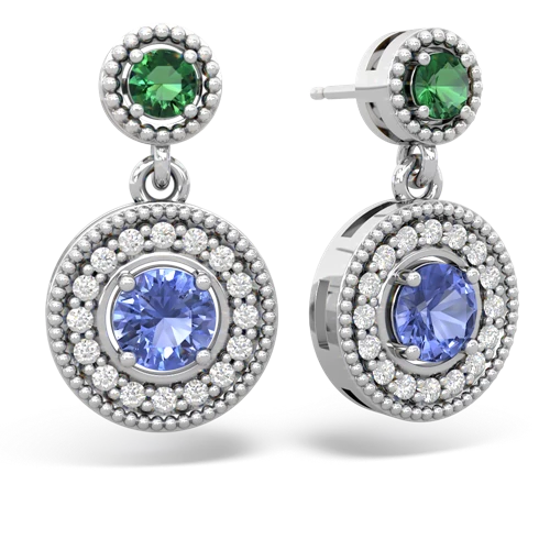 lab emerald-tanzanite halo earrings