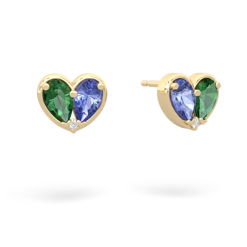 lab emerald-tanzanite one heart earrings