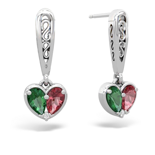 lab emerald-tourmaline filligree earrings