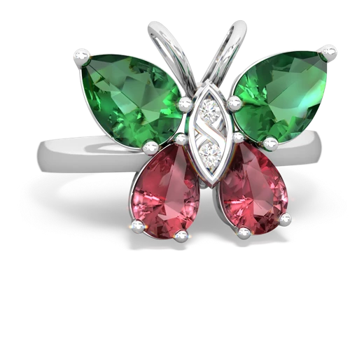 lab emerald-tourmaline butterfly ring