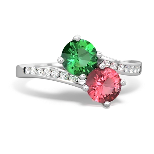 lab emerald-tourmaline two stone channel ring