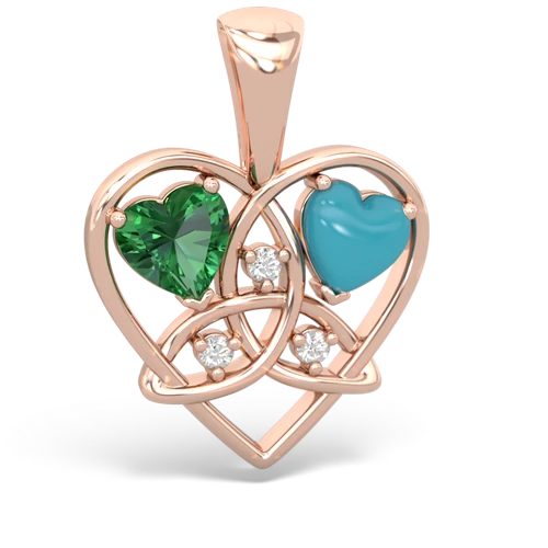 lab emerald-turquoise celtic heart pendant