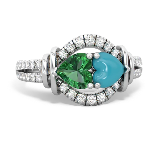 lab emerald-turquoise pave keepsake ring