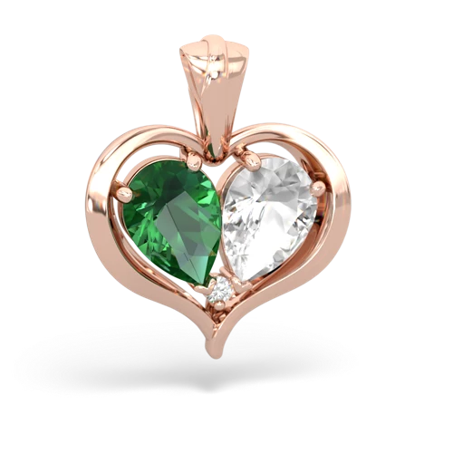 lab emerald-white topaz half heart whole pendant