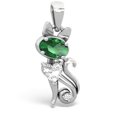 lab emerald-white topaz kitten pendant