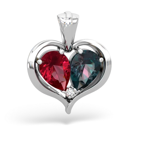 lab ruby-alexandrite half heart whole pendant