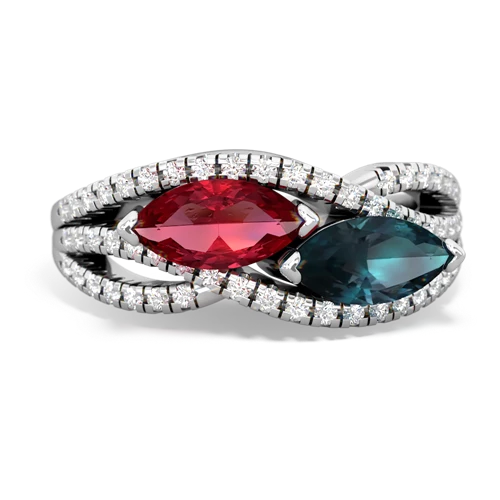 lab ruby-alexandrite double heart ring