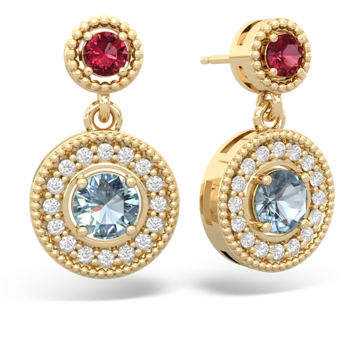 lab ruby-aquamarine halo earrings