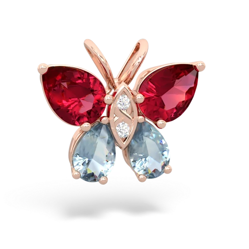 lab ruby-aquamarine butterfly pendant