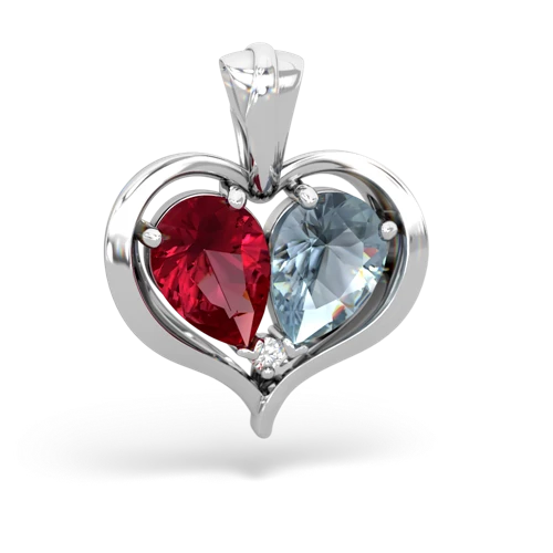 lab ruby-aquamarine half heart whole pendant