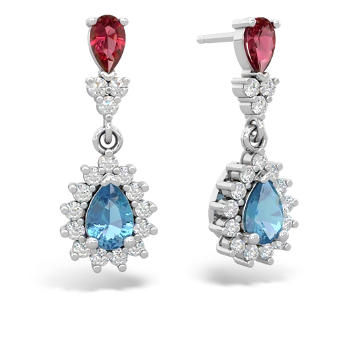 lab ruby-blue topaz dangle earrings