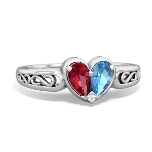 lab ruby-blue topaz filligree ring