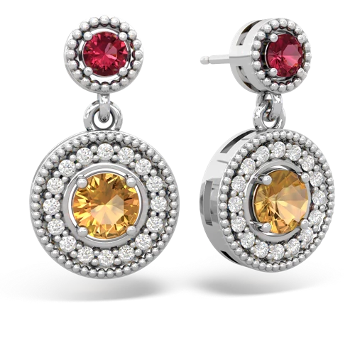 lab ruby-citrine halo earrings