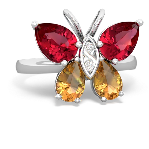 lab ruby-citrine butterfly ring
