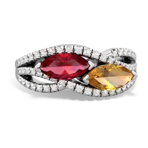 lab ruby-citrine double heart ring