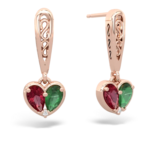 lab ruby-emerald filligree earrings
