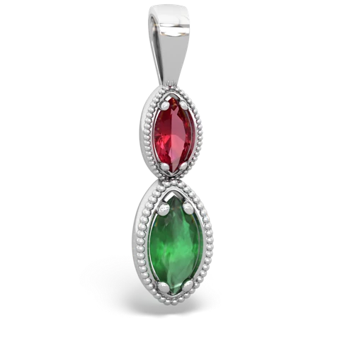 lab ruby-emerald antique milgrain pendant